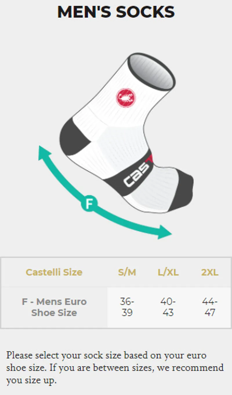 Castelli Men's Socks Size Guide